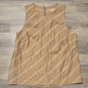 Cremieux Tan Plaid Sleeveless Shell Top Sz XS